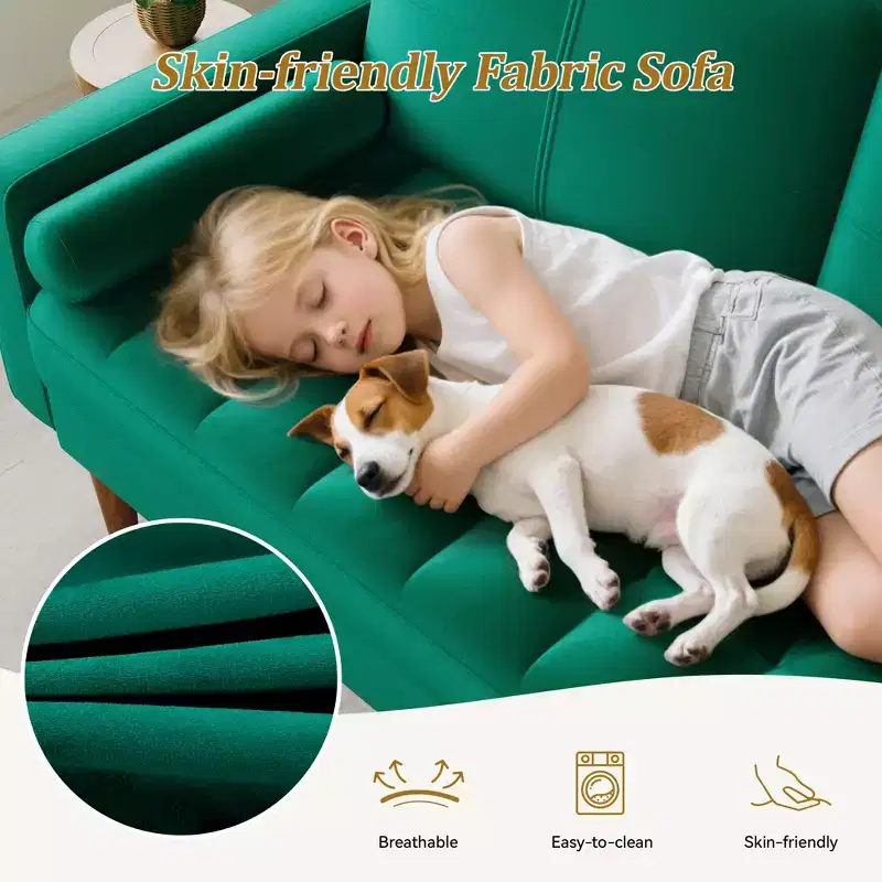Dyonery 67 Sofa Velvet Loveseat Couch Mid Century Modern Sofa Couch with Solid Wood Legs Beige