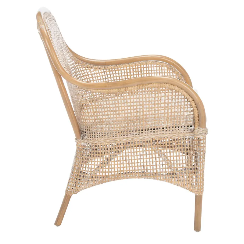 SAFAVIEH Rosalia Coastal Rattan Accent Chair with Cushion - 23.4 W x 24.8 L x 32.7 H - 23Wx25Dx33H