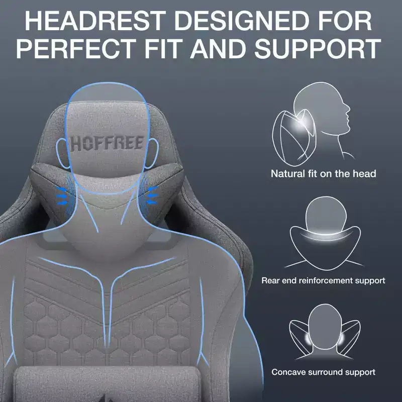 Hoffree Breathable Fabric Massage Gaming Chair Ergonomic Office PC Chair with Footrest & Adjustable