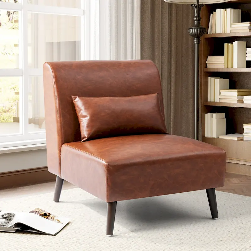 Accent Chair Upholstered Sofa Chair PU Faux Leather Wood Frame with Pillow - 28.74 W x 30.71 D x 31.50 H