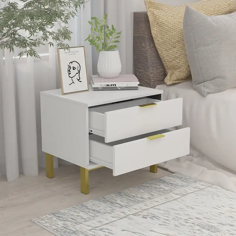 Modern Metal/ Chipboard 2-Drawer Nightstand
