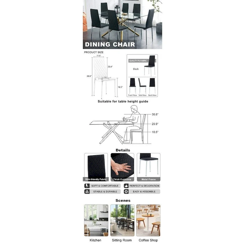 Dining chair, black chair and 6-piece set of