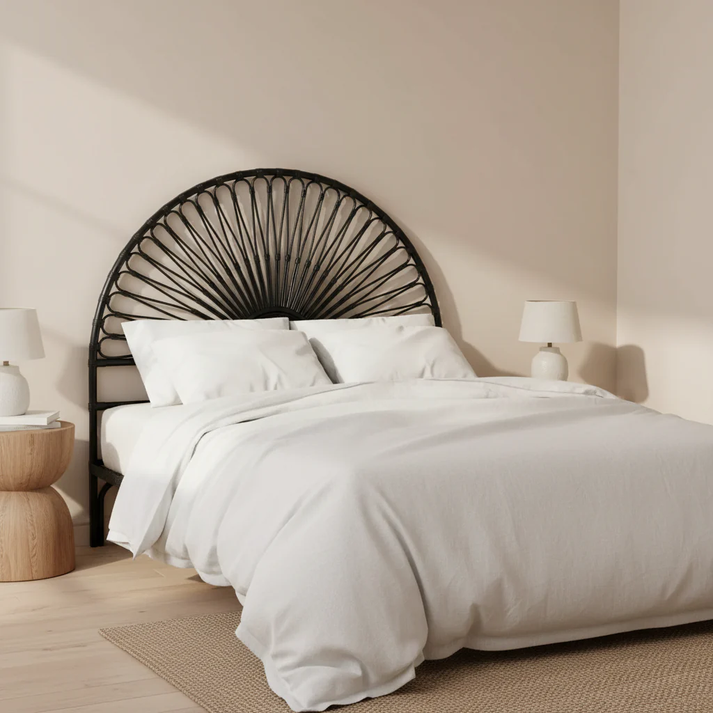 Rattan Sunburst Headboard with Wood Frame