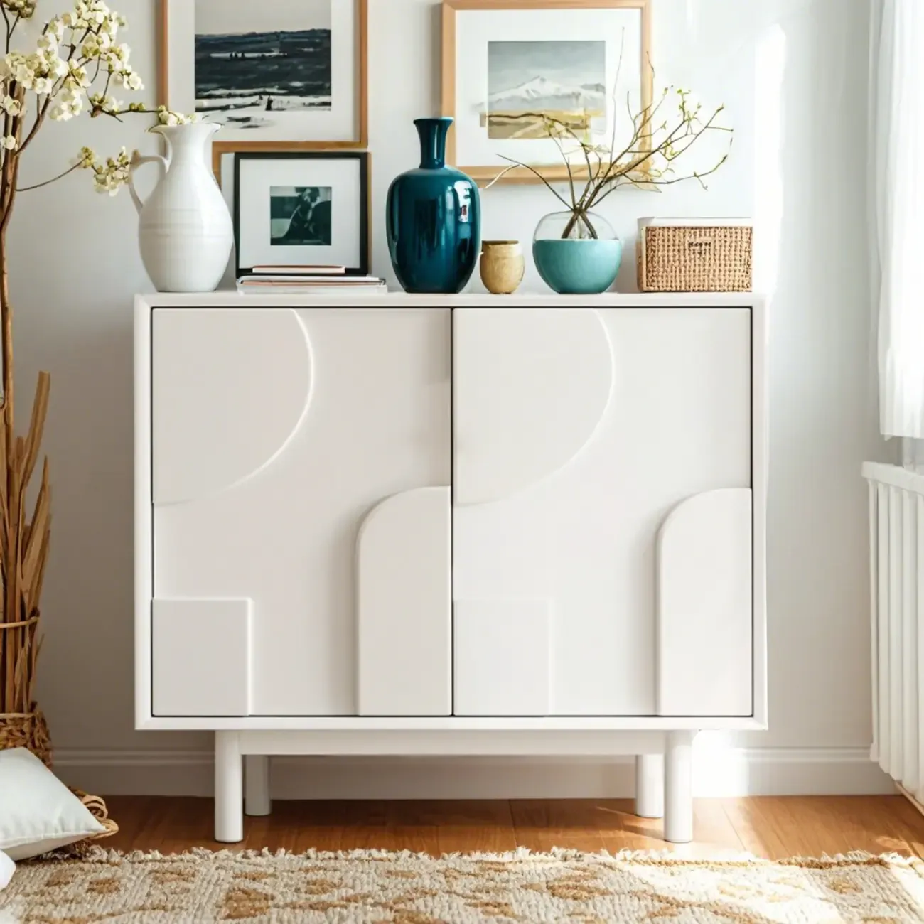 Minimalist wooden White Accent Cabinet with Straight Legs
