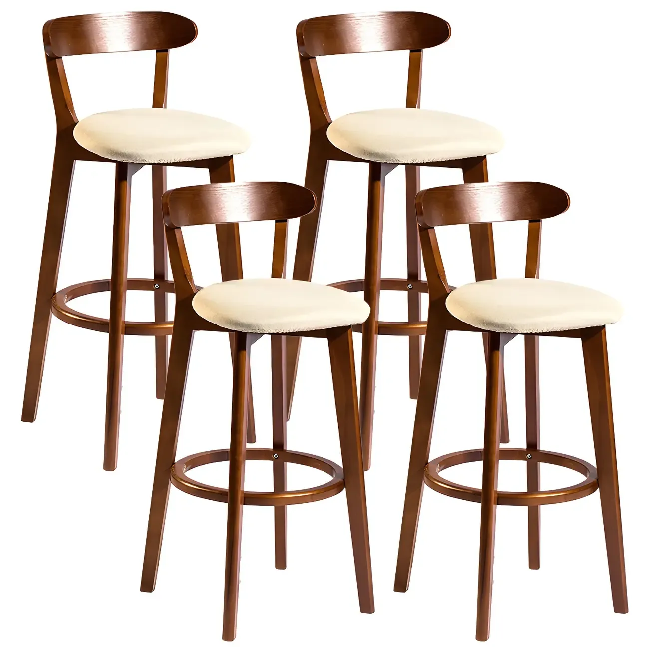 Wooden Upholstered Low Back Bar Height Stools Set of 2