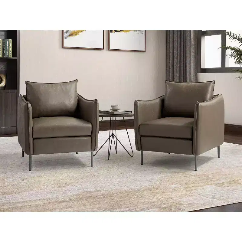 Set of 2 Felix Upholstery Livingroom Vegan Leather Armchair with Metal Legs | KARAT HOME