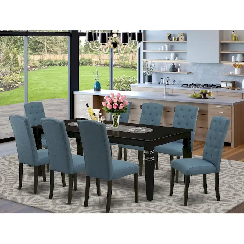 East West Furniture Wooden Dining Table Set Includes Small Table and Parson Chairs in Linen Fabric (Pieces and Finish Option)