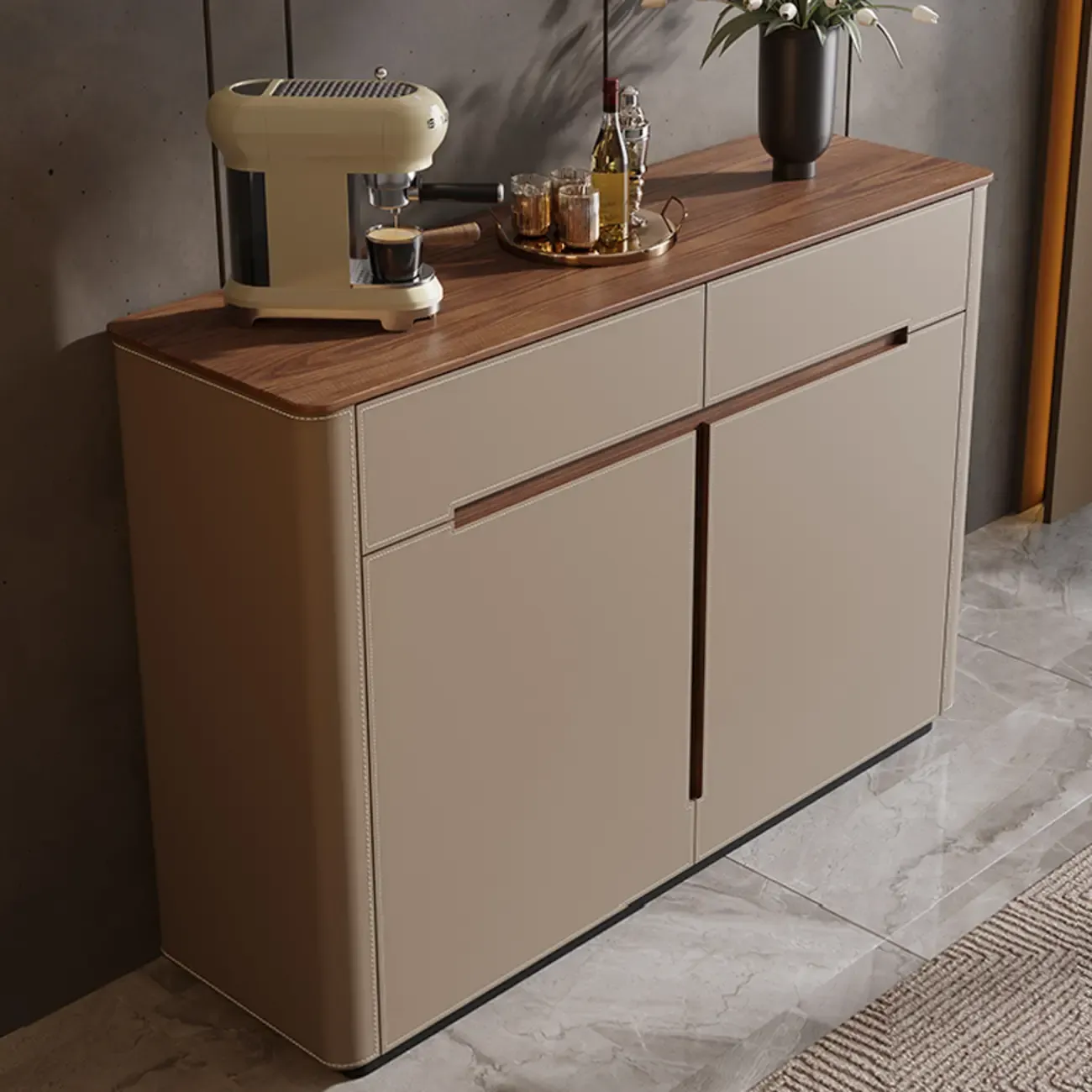 Trendy Wood Tan Entryway Shoe Cabinet with Drawers