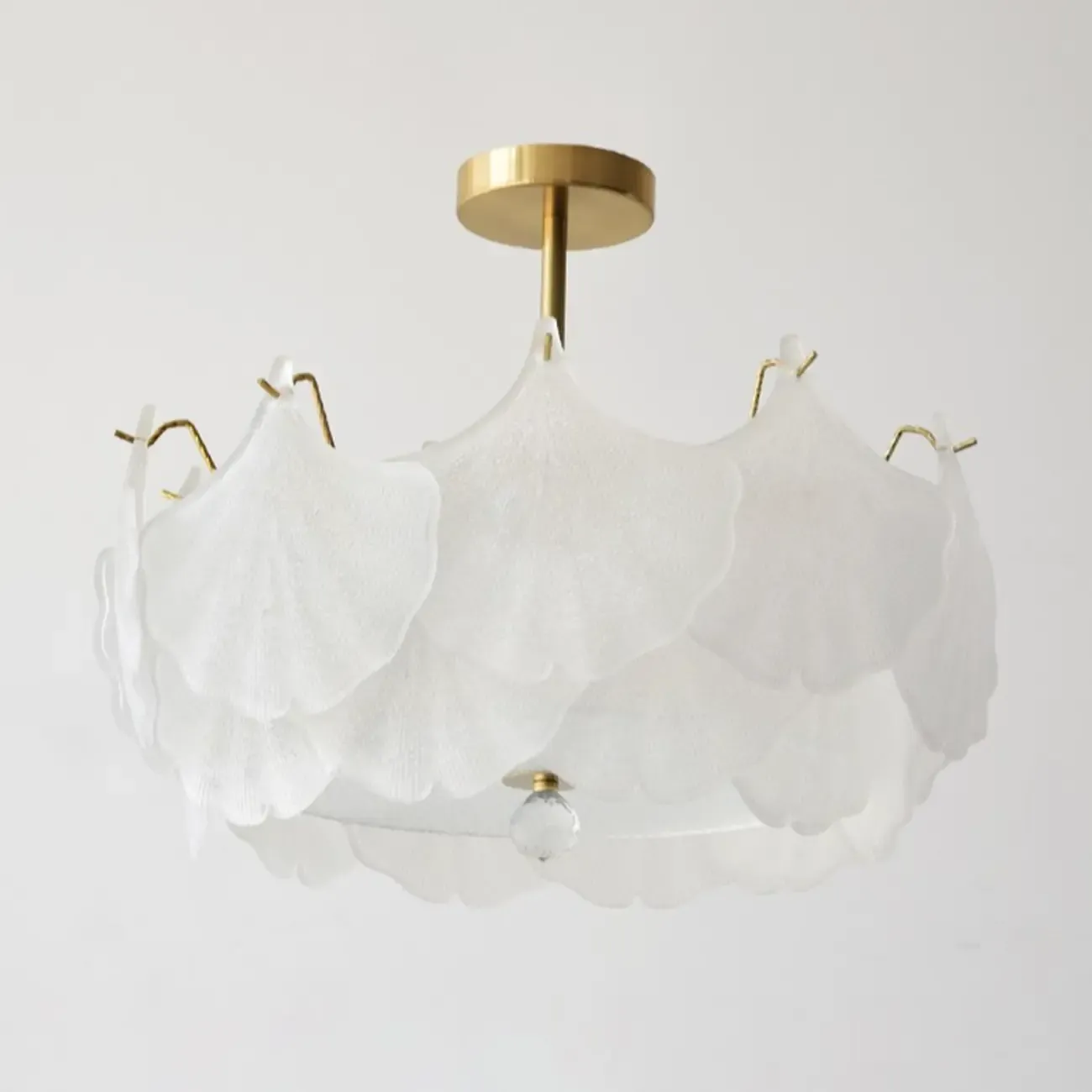 Elegant Gold Glass Leaf Semi Flush Mount Ceiling Light