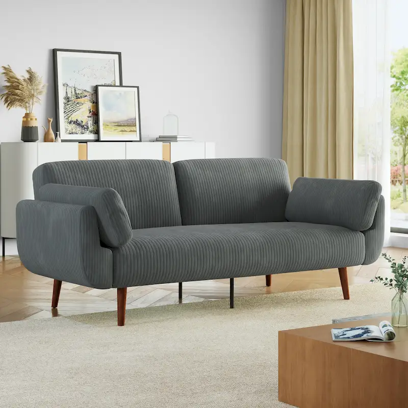 73.3 W Flared Arm Convertible Sleeper Sofa Modern Corduroy Loveseat