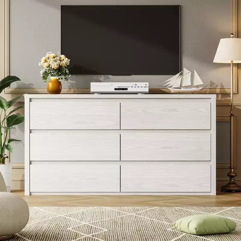 6 Drawer Dresser for Bedroom, Wide Wood Chest of Drawers Handle Free, Large Modern Dresser Storage Cabinet for Living Room, Hallway Entryway
