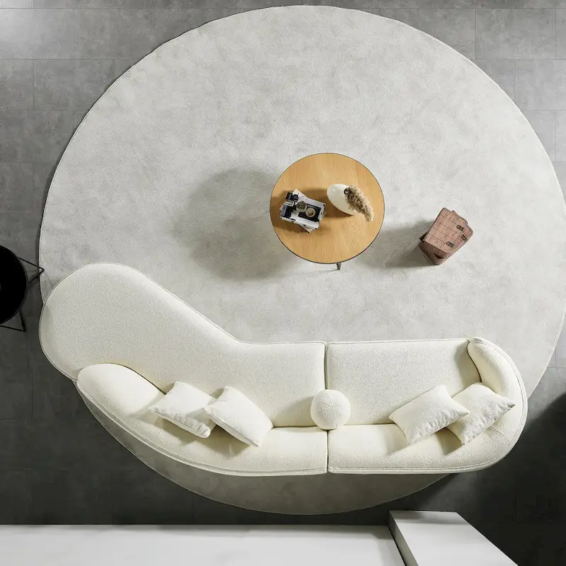 Gallar Japandi Style Luxury Modern Boucle Fabric Curved Sofa in White