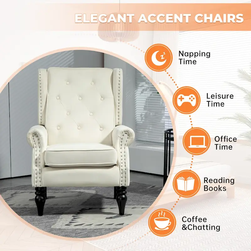 Mid-Century Velvet/Leather Upholstered Tufted Wood Frame Armchair