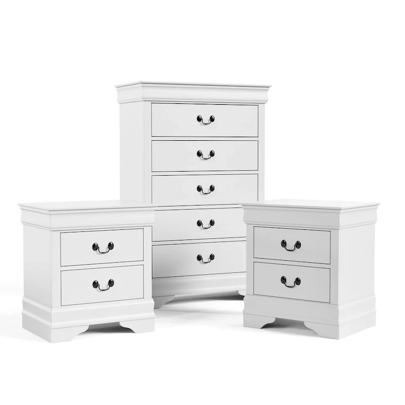 Furniture of America Devi Traditional 3-Piece Solid Wood Nightstand and Chest Set