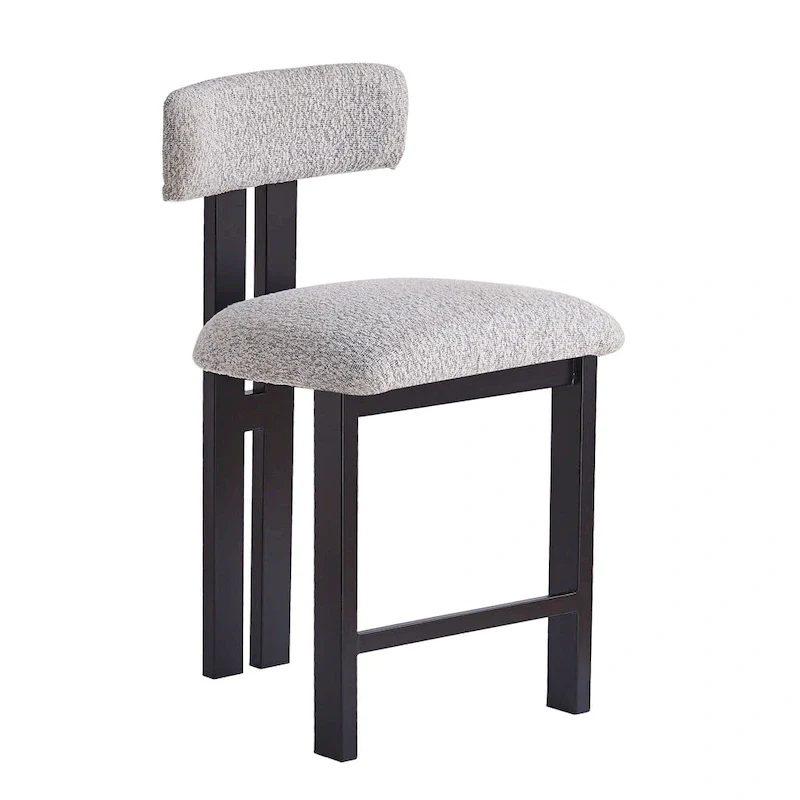 26.5 Round Upholstered Counter Stools, Set of 2 Low Back Bar Chairs with Black Metal Frame