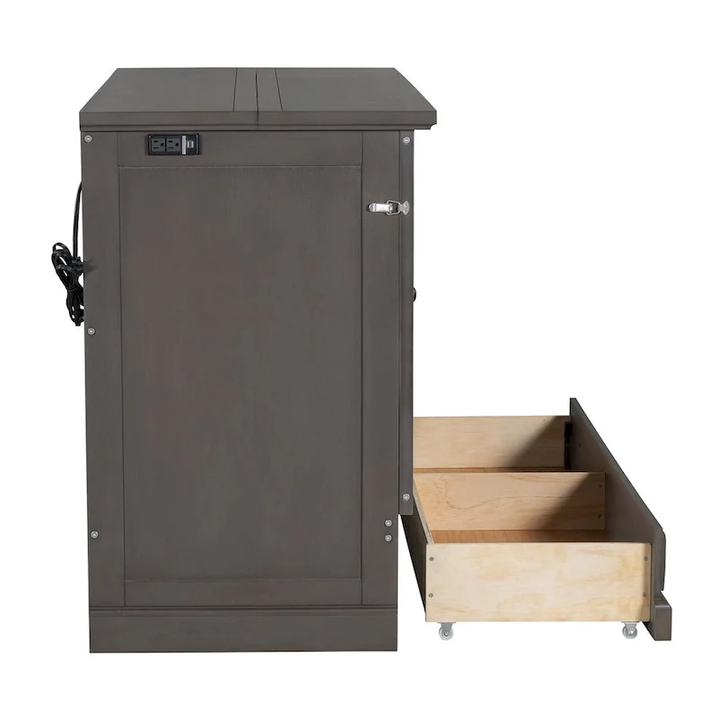 Solid Pine Murphy Bed Chest Cube Cabinet Bed with Charging Station and Large Storage Drawer for or Small Room,Full