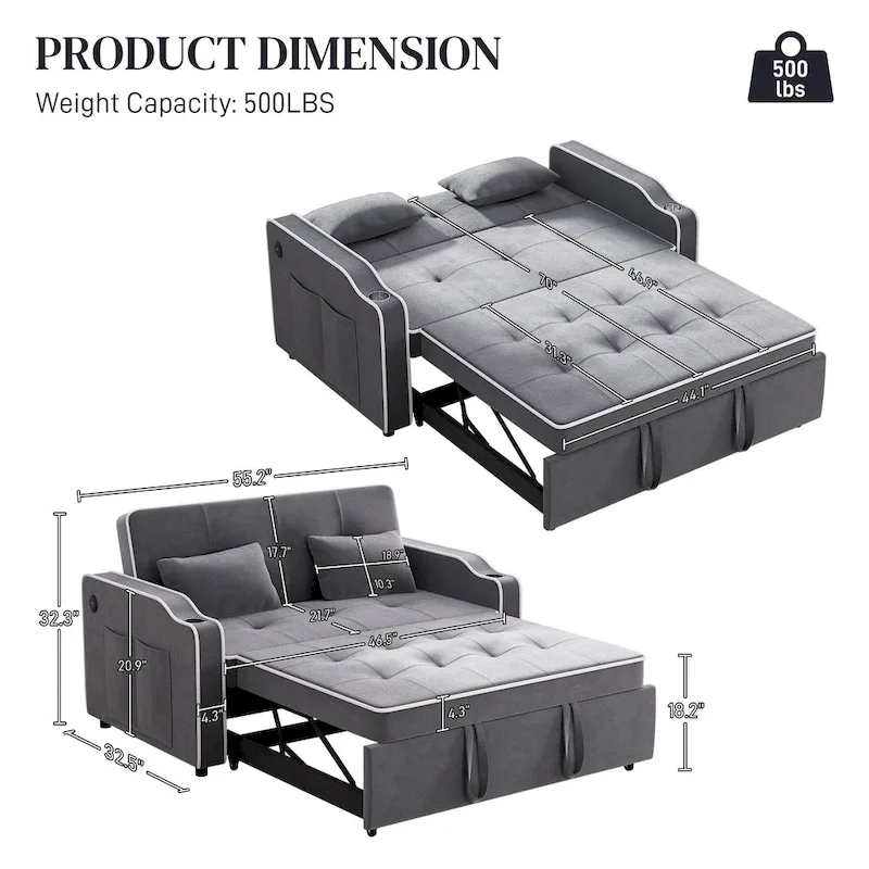 Ouyessir 3 in 1 Multi-Functional Convertible Sleeper Sofa Bed
