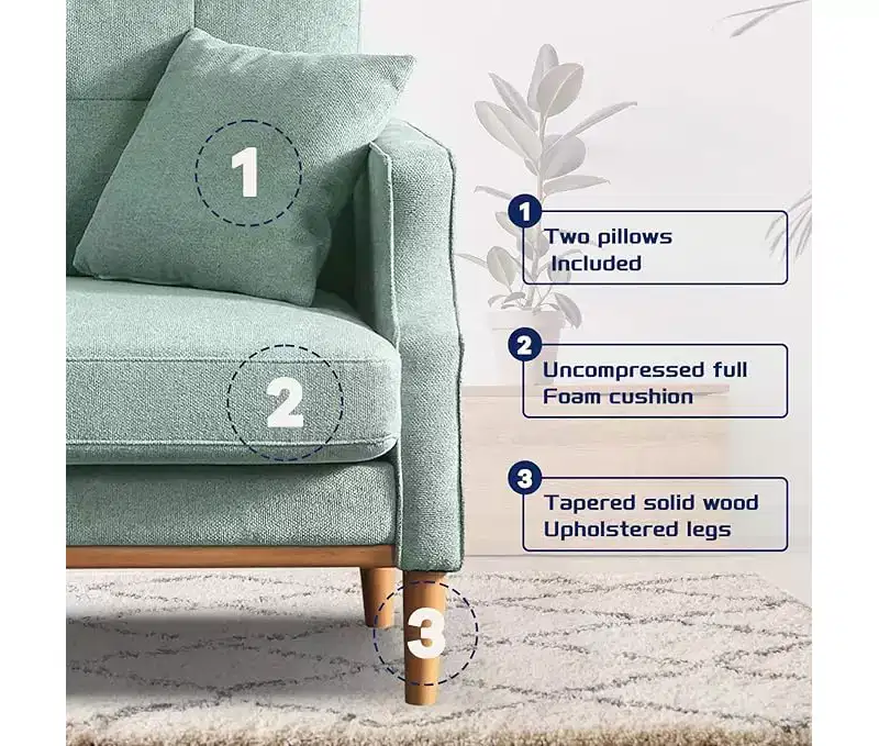 GDFStudio Camain 56.7 Waterproof Button Tufted 2 Seater Sofa with Wood Legs