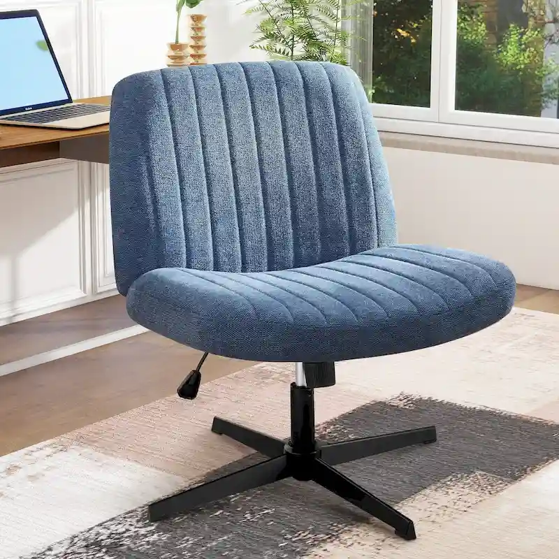 Criss Cross Legged Office, Wide Comfty Desk, Wheels Armless Computer Task, Swivel Vanity Home Chair, Height Adjustable
