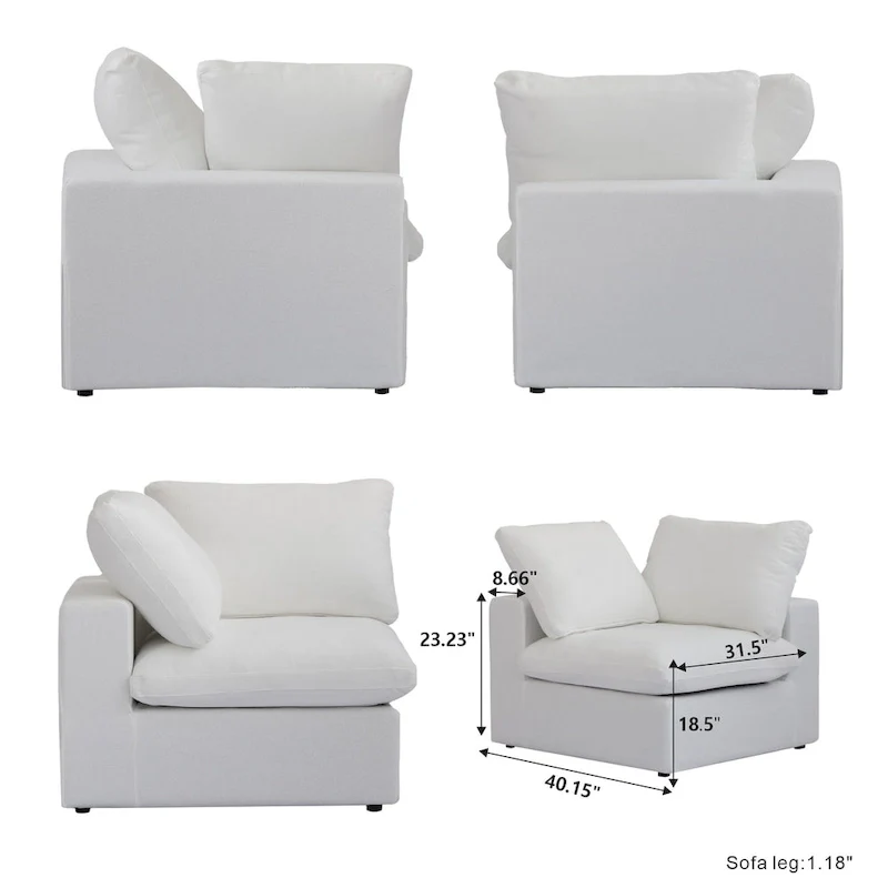 160 Modern Linen Upholstery 4 Piece Sectional Sofa Minimalism Commix Down Filled Modular Couches