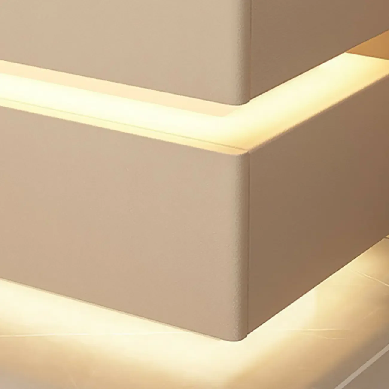 LED 2-Tier White Wooden Floating Nightstand with Drawer