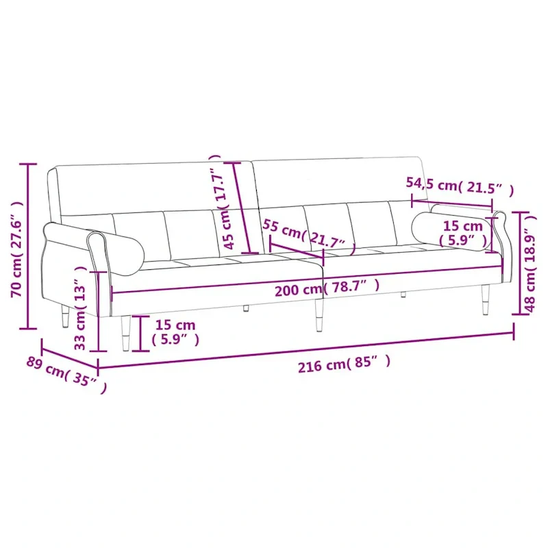 Velvet Sofa Bed Loveseat with Cushions – 85 x 35 x 27.6