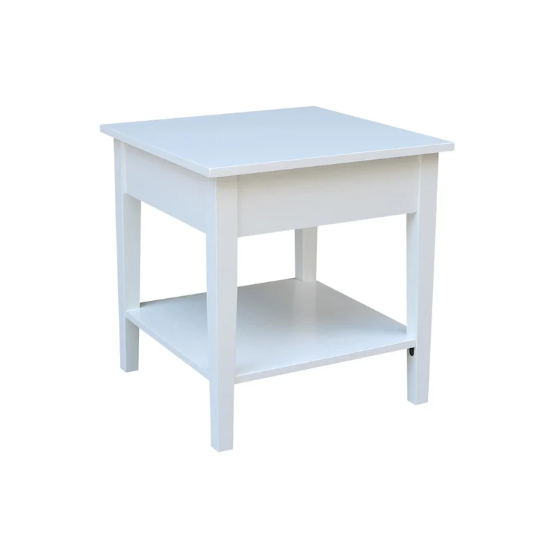 Square Solid Parawood End Table with Drawer & Shelf, 24