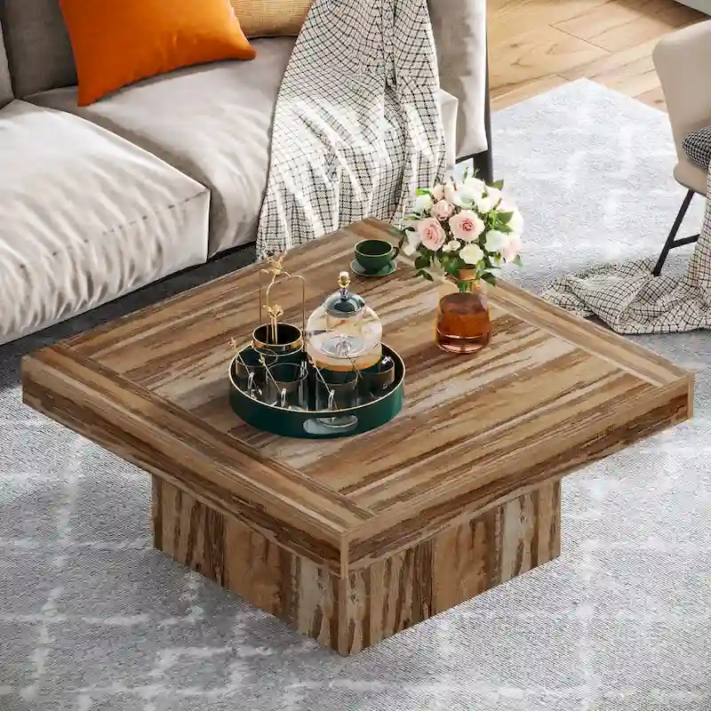 Square Coffee Table with LED Edge Lighting and Open Shelf