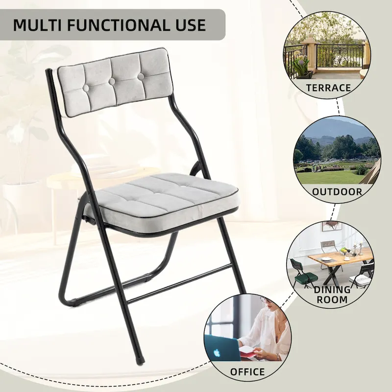 Velvet Upholstered Steel Tufted Folding Dining Chairs(set of 4)