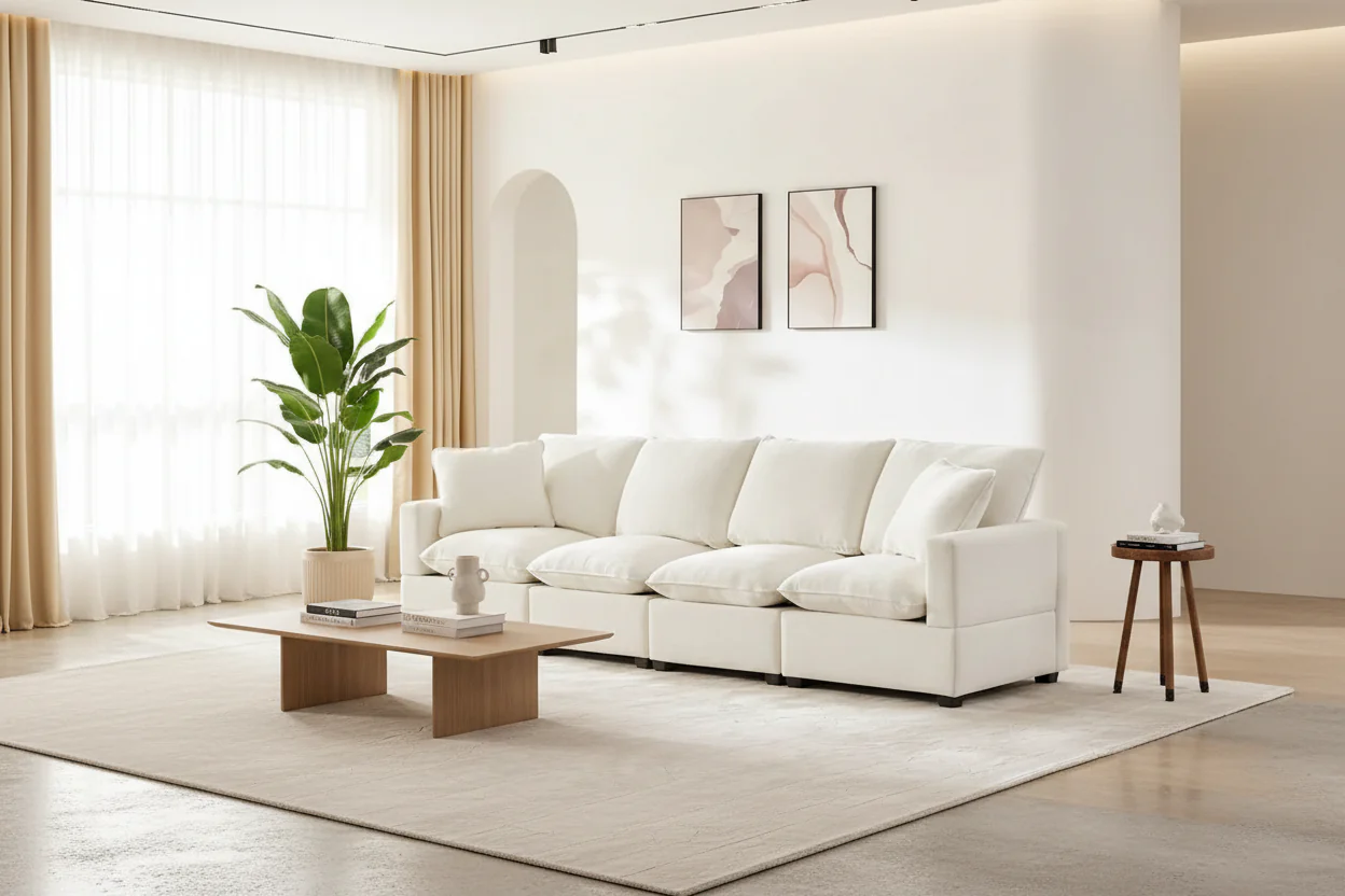 White 84 Modular Chlle 4-Seat Sectional Sofa Set with Removable Cushions and 2 Pillows, Perfect for Small Spaces