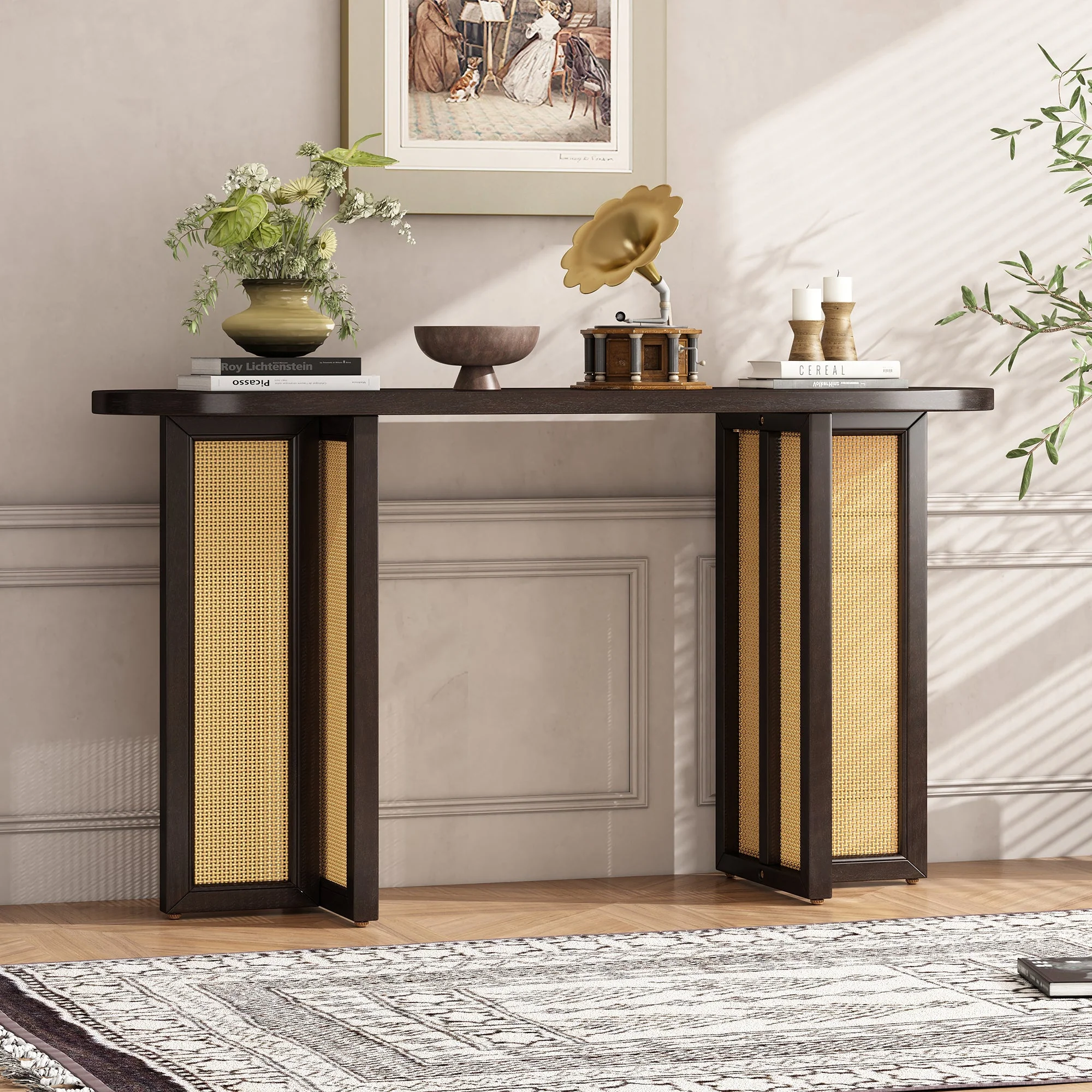 Walker Edison | Farmhouse Rattan Console Table Entryway Table