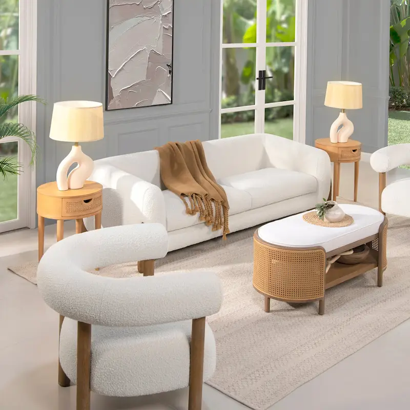 90.5 Boucle Upholstered Sofa with Wood Legs