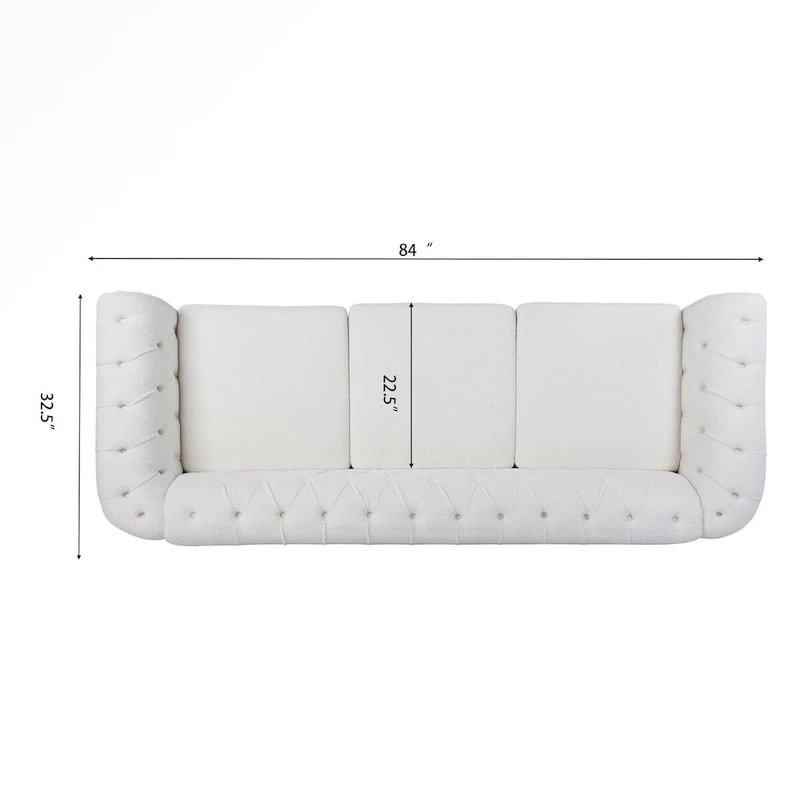 White Rolled Arm Chesterfield 3-Seater Sofa