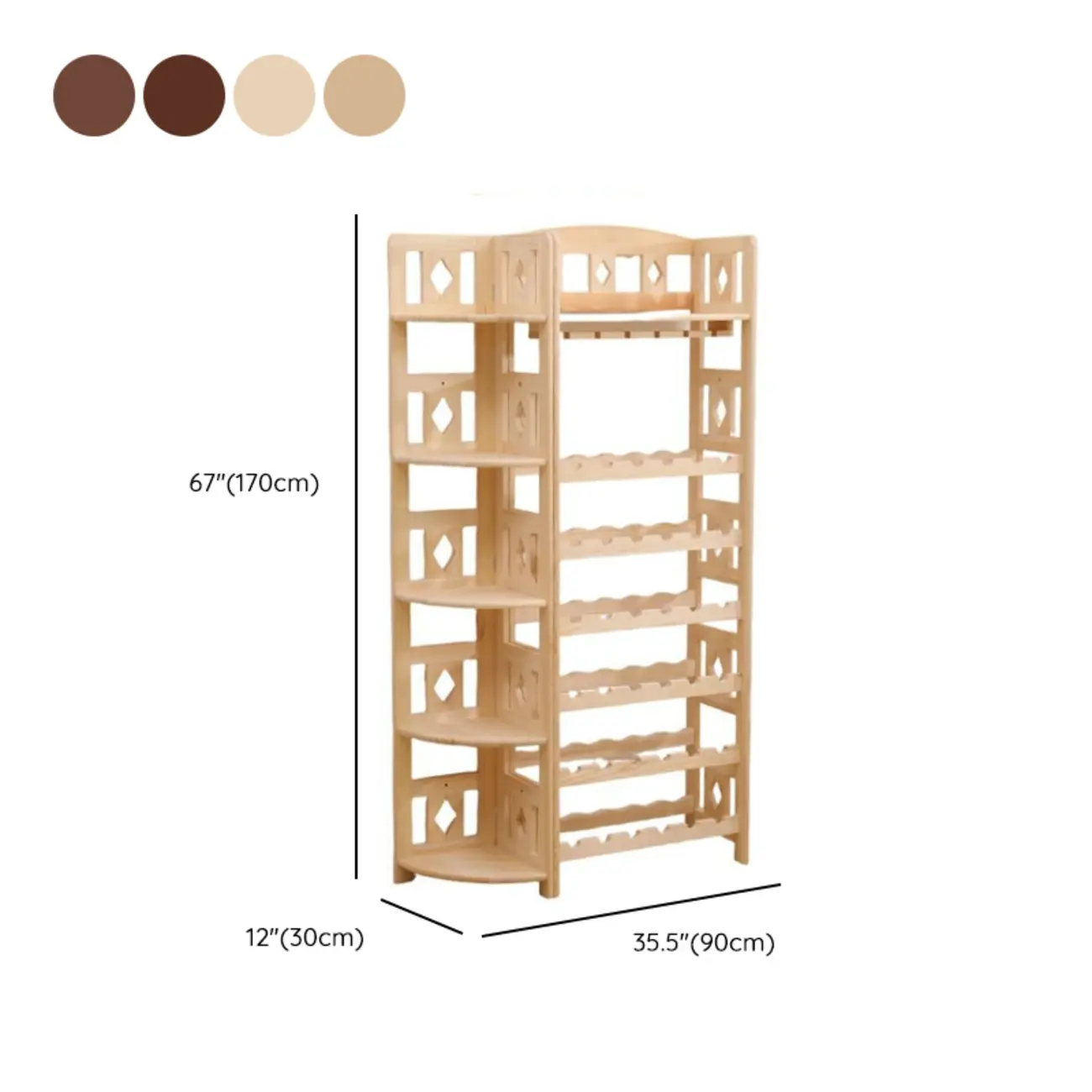 Free Standing Pine Wood Wine Racks with Bar Glass Holder Shelf