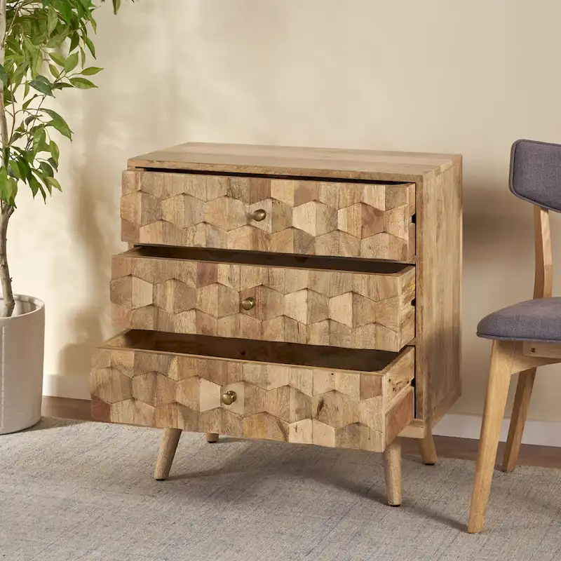 Mid-Century Modern Handcrafted Mango Wood 3 Drawer Chest by