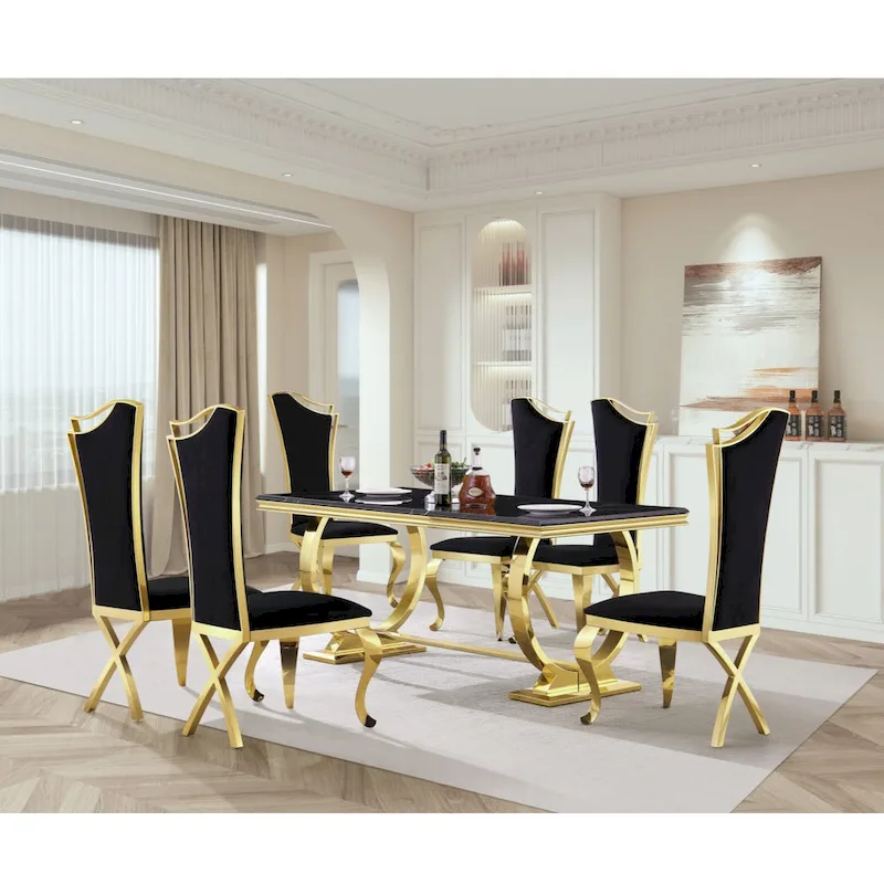 Luxury Dining Table with Polished Metal Circle Base - 72 Inch