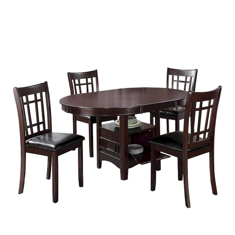 5 Piece Dining Set, 42 Inch Round Extendable Table With 4 Chairs, Espresso