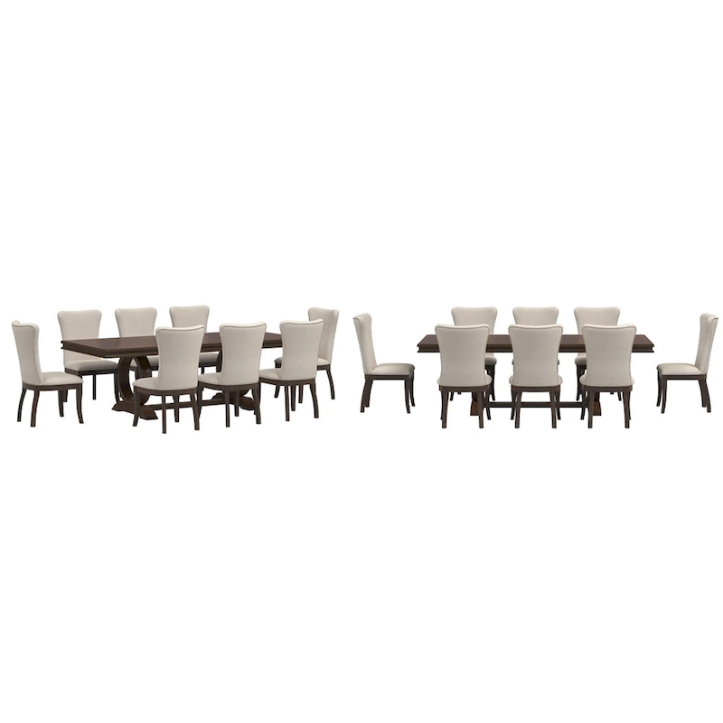 Tallinn Dark Cherry Wood and Beige Fabric Extendable Dining Set