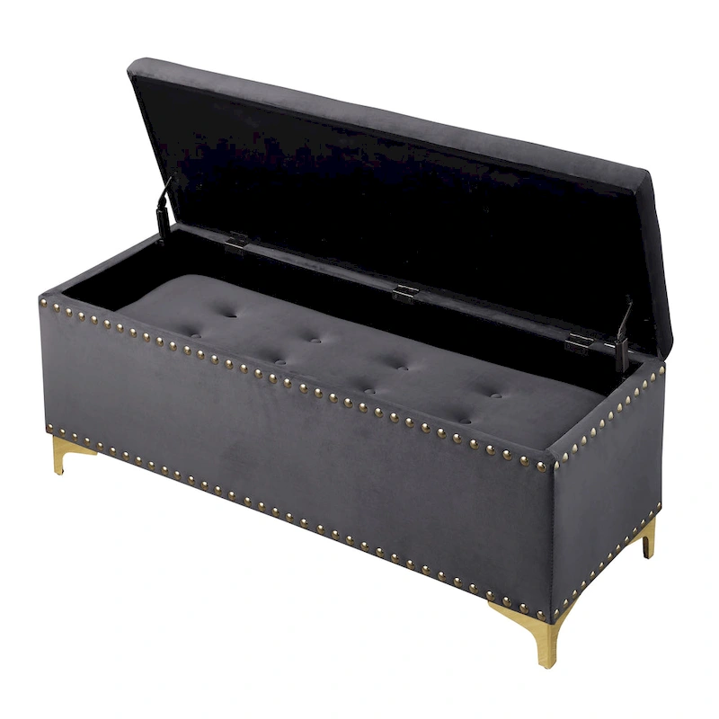 2 in 1 Combination Tufted Velvet Benches Set with Gold Leg and Nailhead Trim