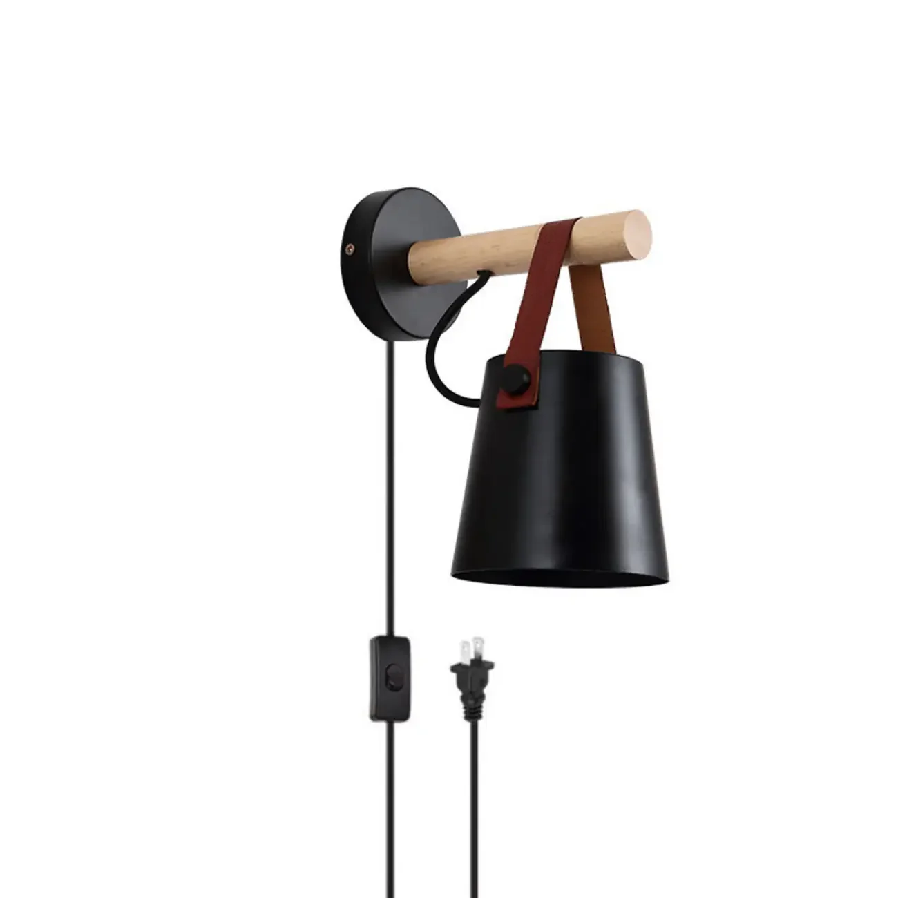 Modern Wall Sconce Wood and Metal with Leather Strap