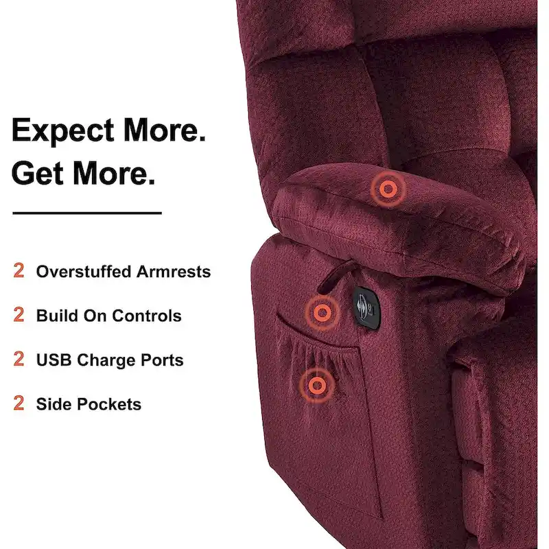 Power Reclining Loveseat, Red/Grey/Beige/Blue/Brown, Heat & Massage, Seats 2