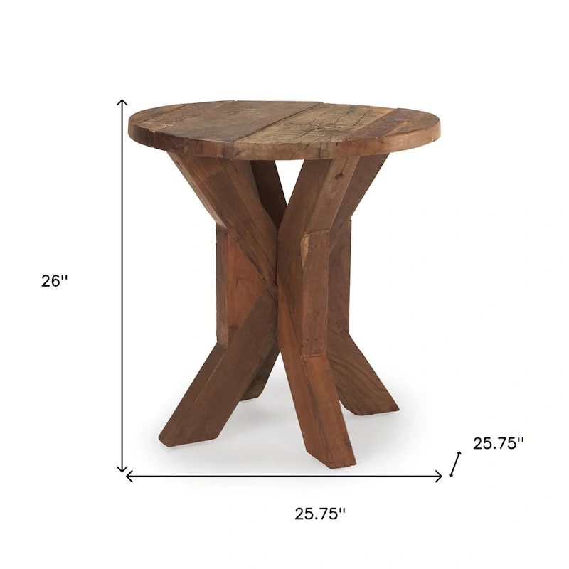 HomeRoots 26 Brown Distressed Reclaimed Wood End Table - 25.75' X '26' X '25.75