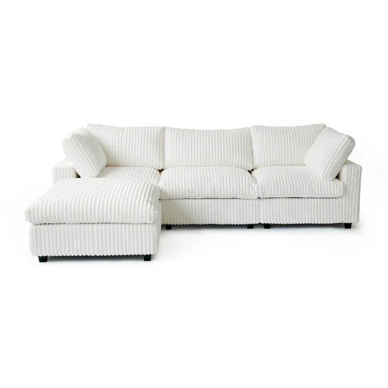 L-shaped Polyester Fabric Couch Modern Sectional Sofa with Ottoman