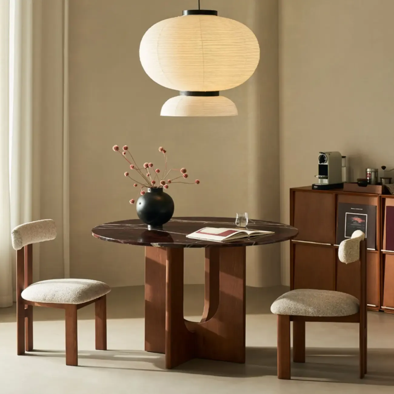 Modern Round Marble Top Pedestal Dining Table