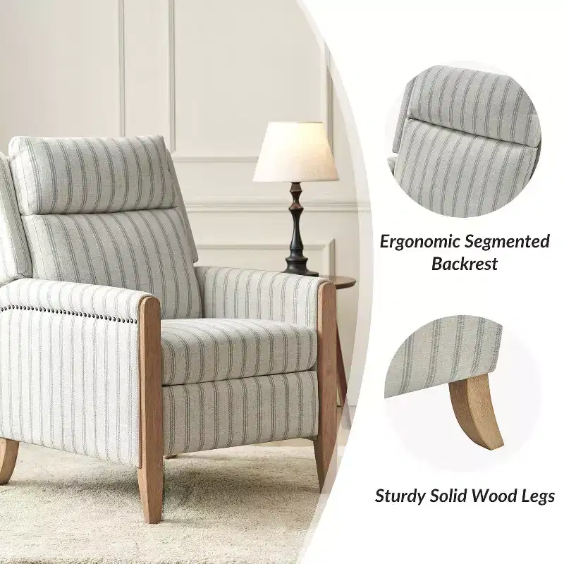 Upholstered Push Back Recliner, Set of 2 — Beige / Blue / Grey / Stripe