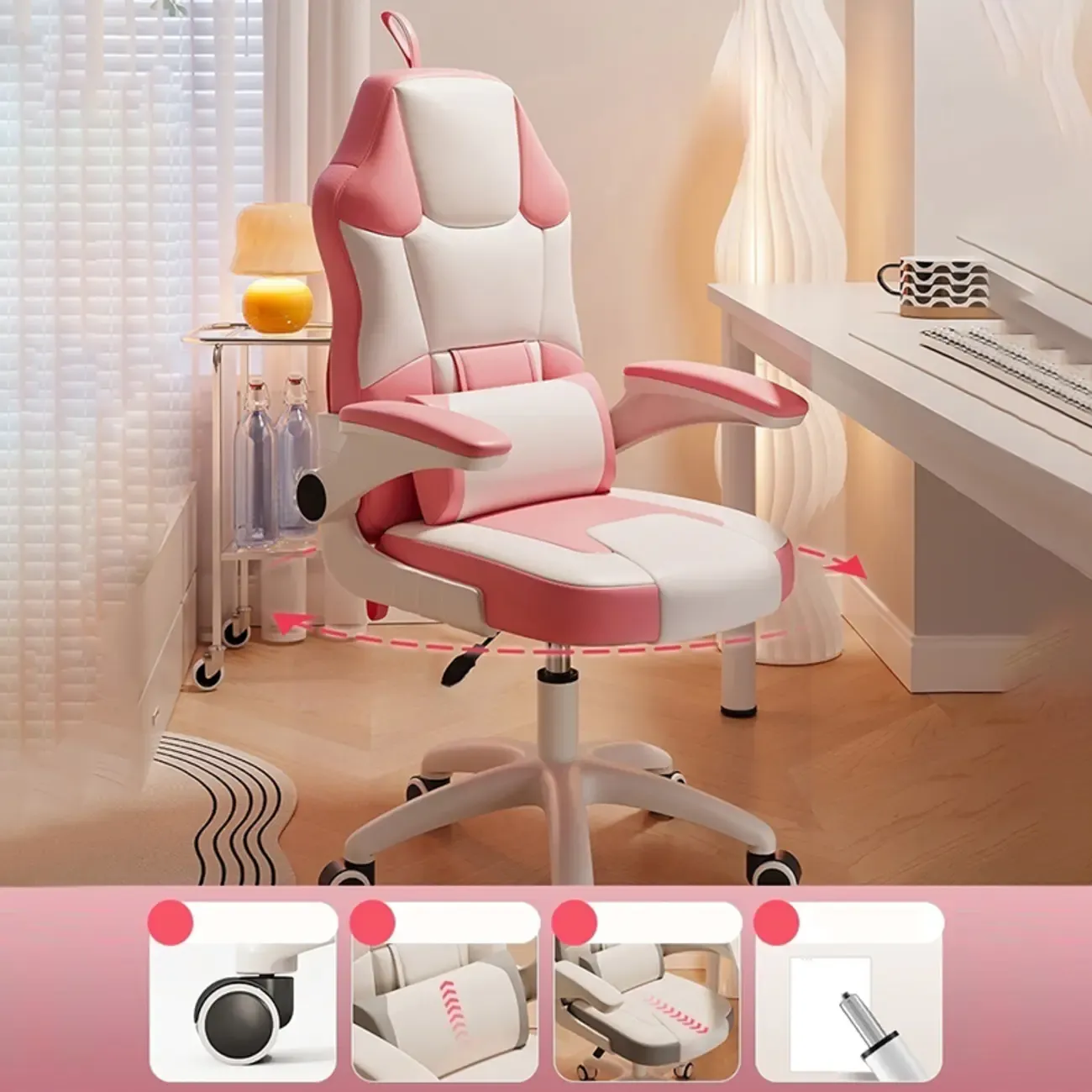 Modern Grey White Leather Adjustable Swivel Office Chair