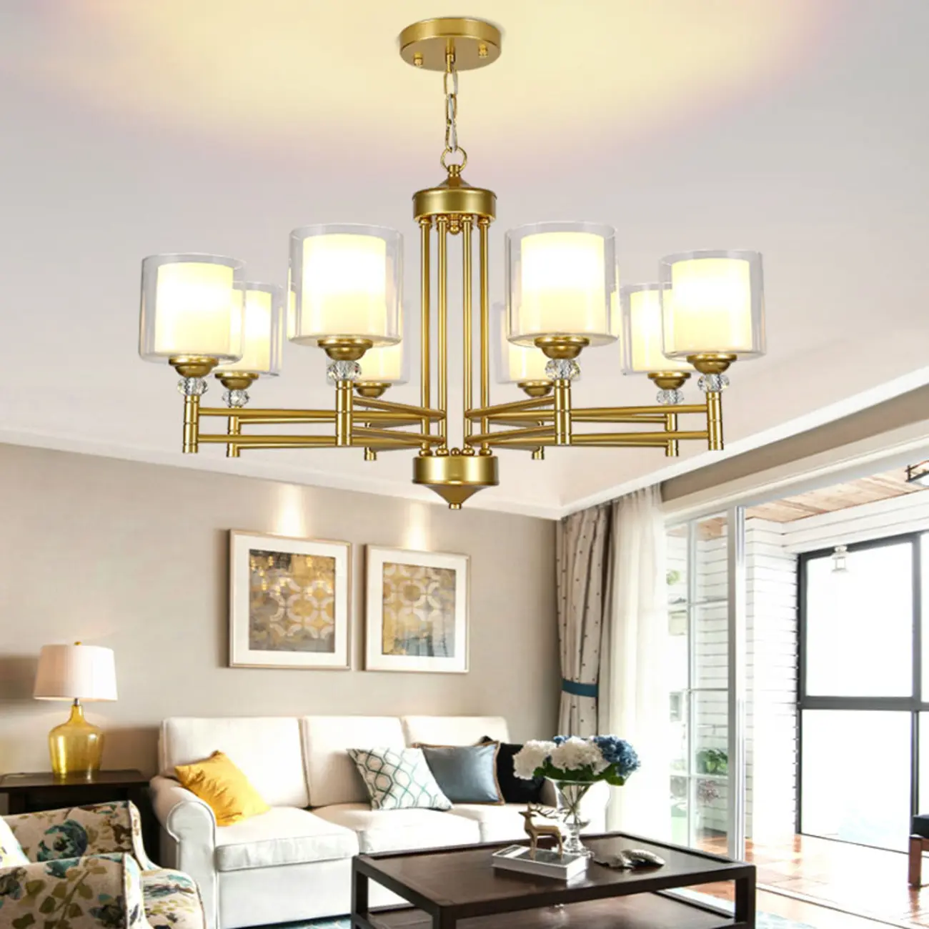 Geometric Industrial Metal Cylinder Glass Chandelier