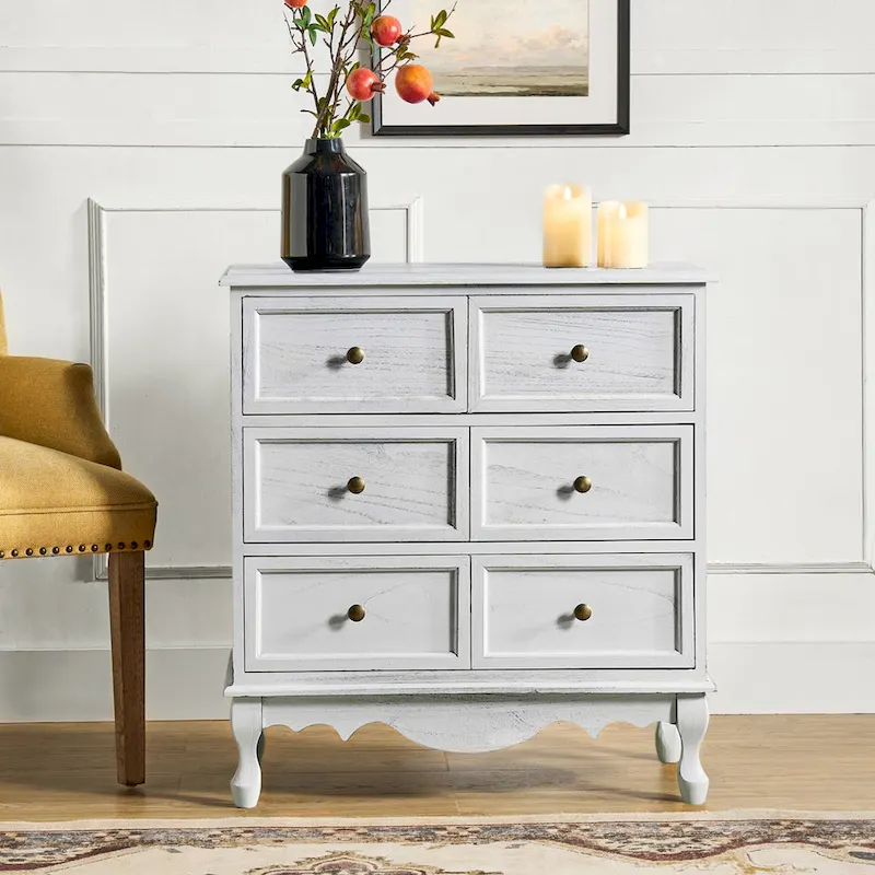 Farmhouse 30Tall Distressed 3-Drawer Nightstand With Solid Wood Legs and Adjustable Feet