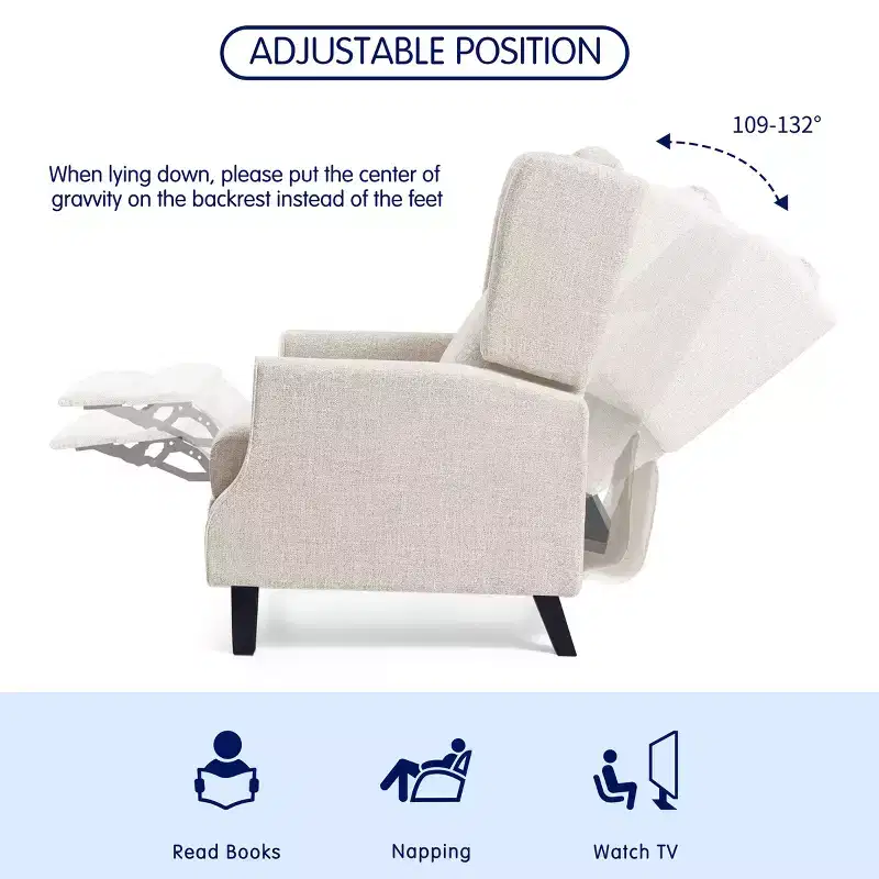 Subrtex Push Back Recliner Chair, Modern Upholstered Manual Wing Chair