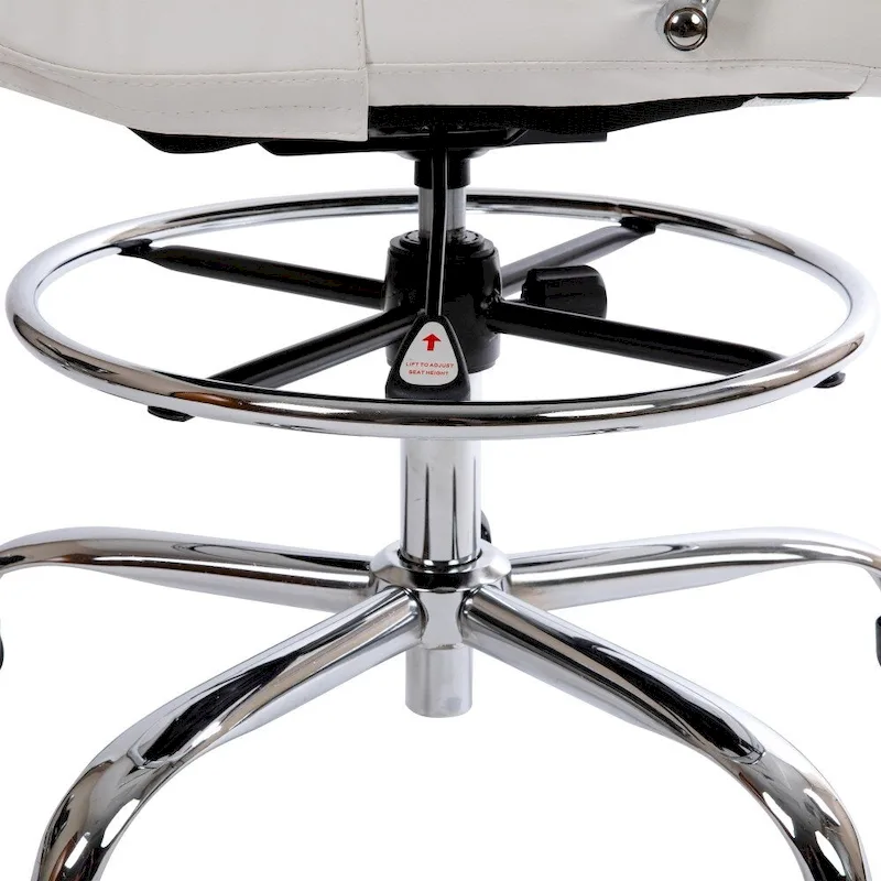 Mid-Back LeatherSoft Drafting Chair with Adjustable Foot Ring and Chrome Base